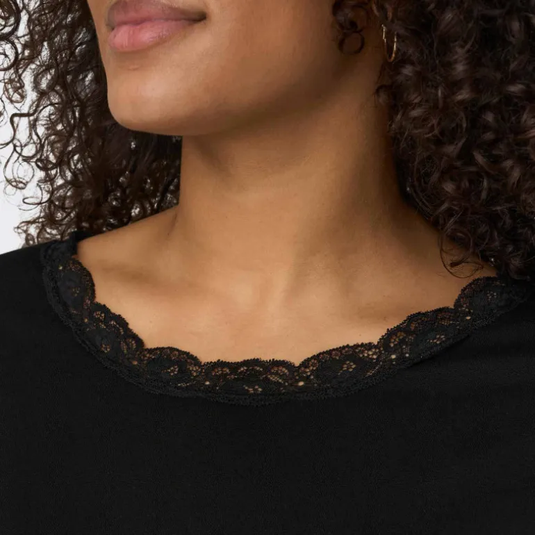 Tee shirt manches courtes col rond dentelle uni Femme ONLY CARMAKOMA