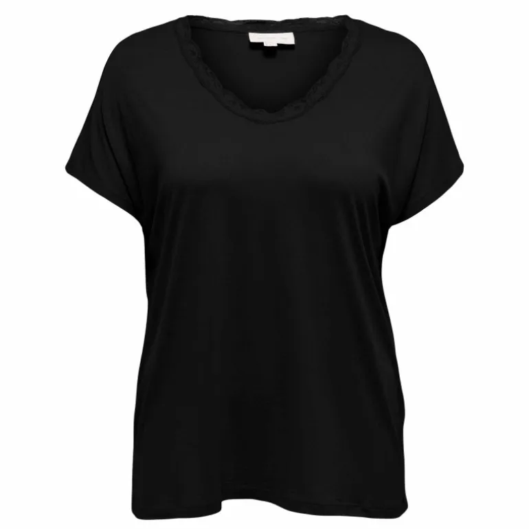 Tee shirt manches courtes col rond dentelle uni Femme ONLY CARMAKOMA