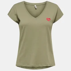 Tee shirt manches courtes col V bouche coeur brodé onlamber Femme ONLY