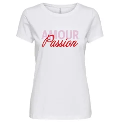 Tee shirt manches courtes en coton amour passion Femme ONLY