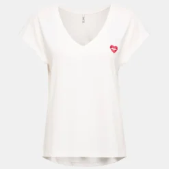 Tee shirt manches courtes col V bouche coeur brodé onlamber Femme ONLY