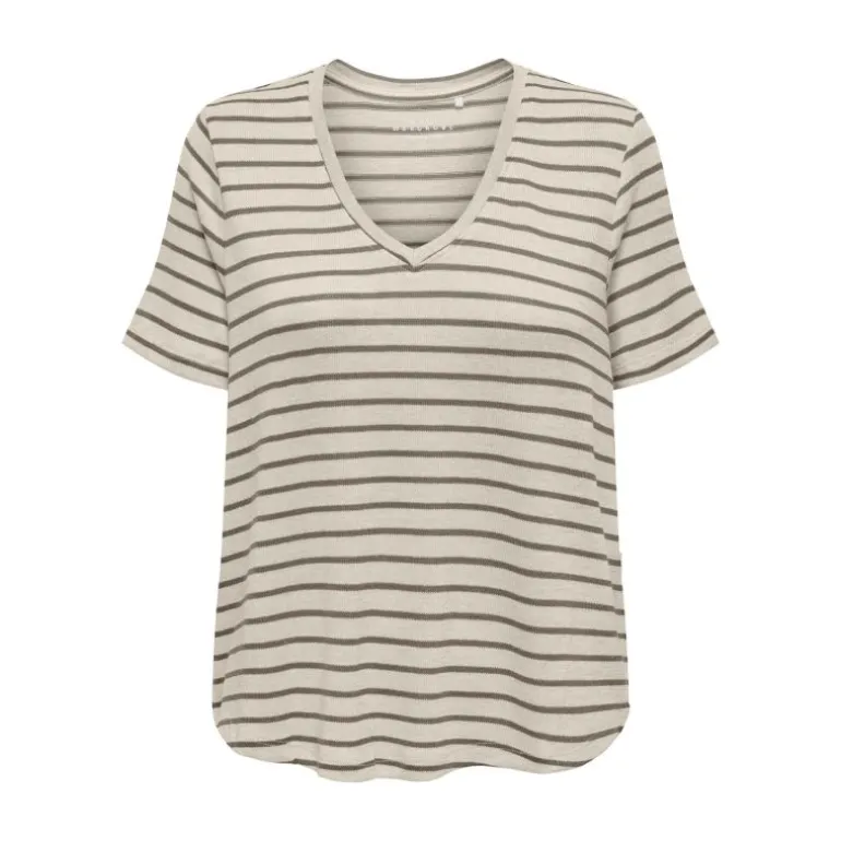 Tee shirt Manu rayé col v maille Femme ONLY