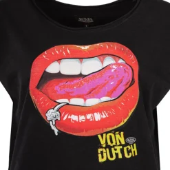 Tee shirt noir imprimé lèvres devant Femme VON DUTCH
