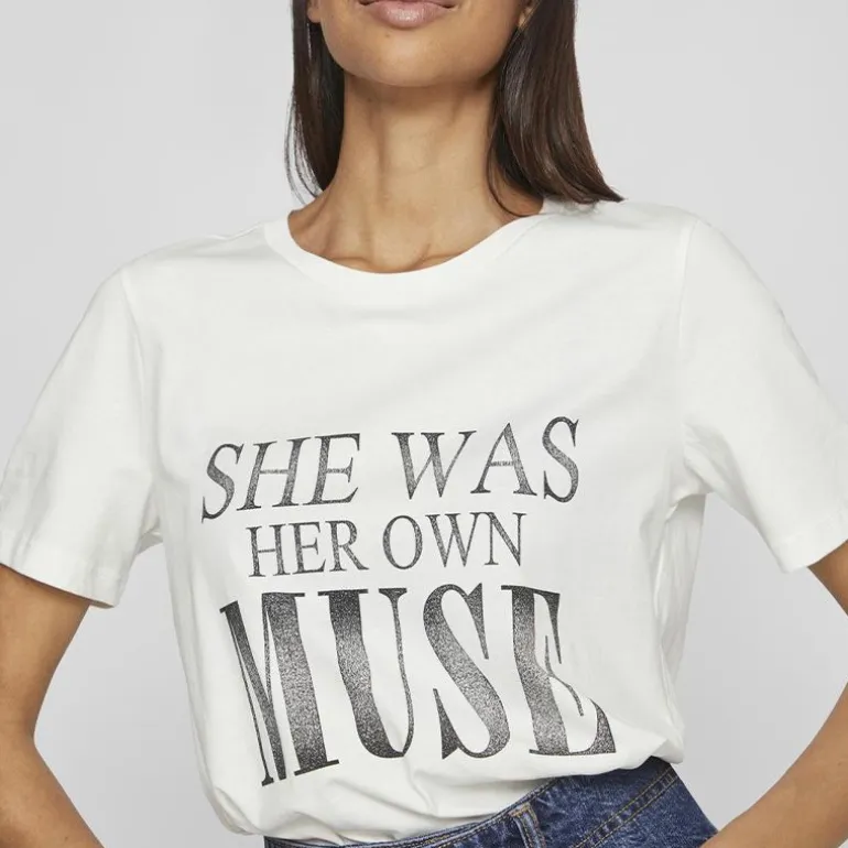 Tee shirt regular fit blanc imprimé MUSE Femme VILA