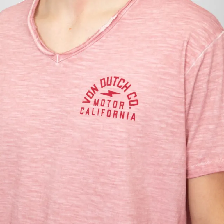 Tee shirt rose coton chiné col V Homme VON DUTCH