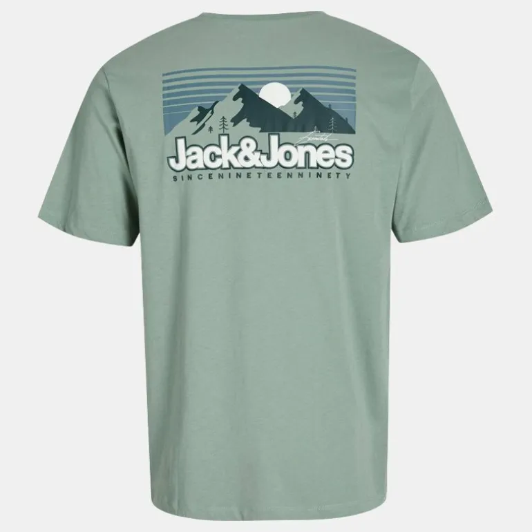 Tee shirt vert d'eau mine col ras de cou imprimé montagnes Homme JACK & JONES