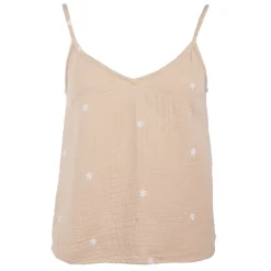 Top à bretelles beige brodé gaze de coton Femme PIECES