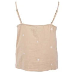 Top à bretelles beige brodé gaze de coton Femme PIECES