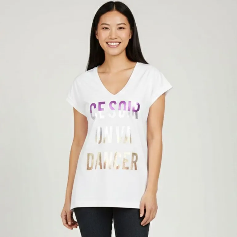 Top blanc à sequins "ce soir on va dancer " Femme IMPERIAL