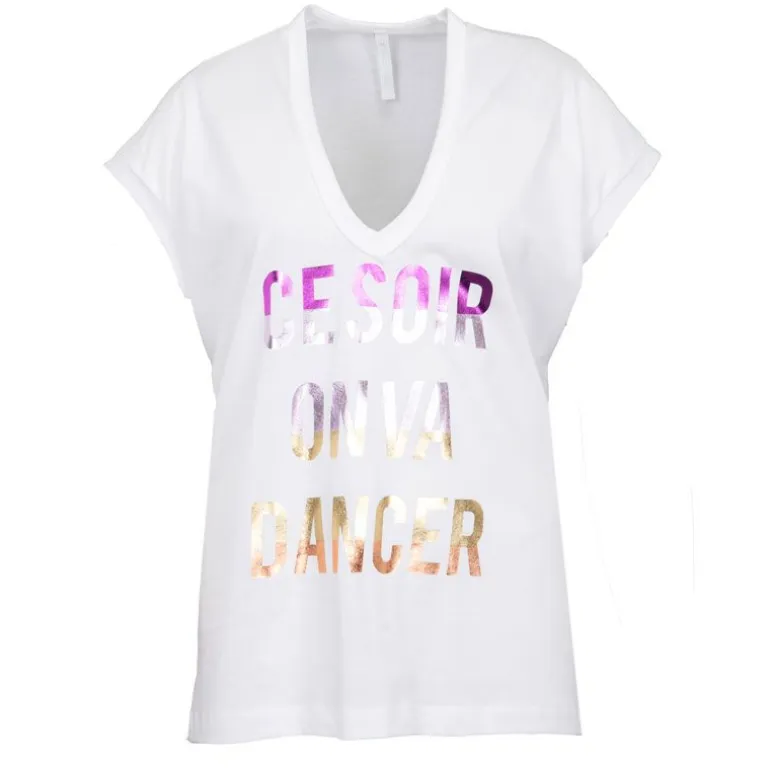 Top blanc à sequins "ce soir on va dancer " Femme IMPERIAL