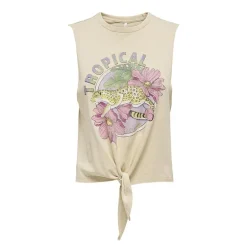 Top court beige imprimé tropical avec noeud Femme ONLY
