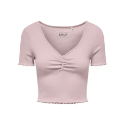 Top crop betty col v manches courtes Femme ONLY