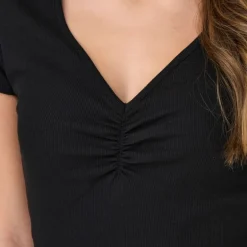 Top crop betty col v manches courtes Femme ONLY