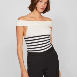 Top épaules dénudés marinière cloud dancer Femme VILA