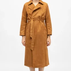 Trench long camel effet daim faragot à nouer Femme LA PETITE ETOILE