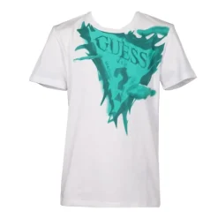 Tshirt blanc coton motif logo tons de verts Enfant GUESS