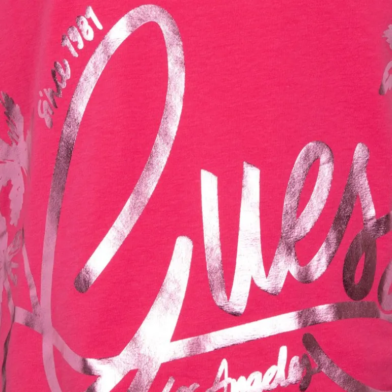 Tshirt col rond imprimé argenté avec logo manuscript Enfant GUESS