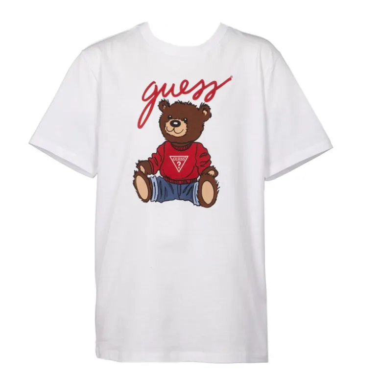 Tshirt coton imprimé ourson marron avec logo guess rouge Enfant GUESS