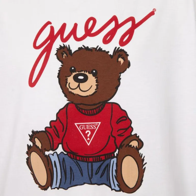 Tshirt coton imprimé ourson marron avec logo guess rouge Enfant GUESS