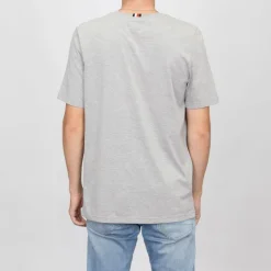 T-shirt gris chiné coton avec logo brodé rouge Homme TOMMY HILFIGER