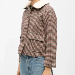 Veste courte beige à carreaux nattie col moutonné Femme LA PETITE ETOILE