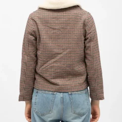 Veste courte beige à carreaux nattie col moutonné Femme LA PETITE ETOILE