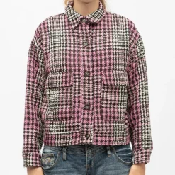 Veste courte noire tweed motif pied de poule val avec poches Femme LA PETITE ETOILE