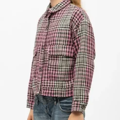 Veste courte noire tweed motif pied de poule val avec poches Femme LA PETITE ETOILE