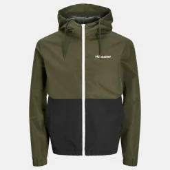 Veste légère à capuche bi color avec zip vert foncé Homme JACK & JONES