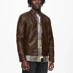 Veste motard Mike similicuir avec zip Homme ONLY AND SONS