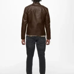 Veste motard Mike similicuir avec zip Homme ONLY AND SONS